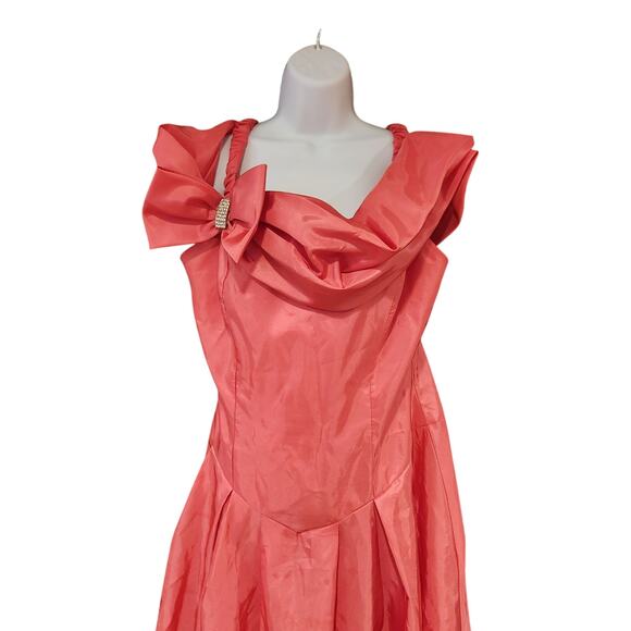 80s Vintage Hot Pink Dress Sz Small Off Shoulder With Bow Made Woman's Union USA - Picture 3 of 7